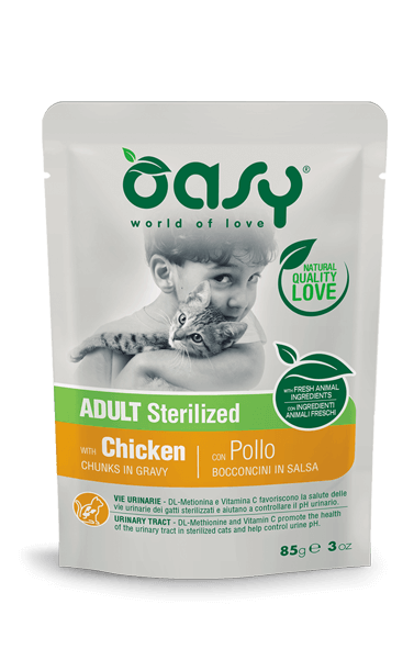 Oasy Bocconcini in Salsa Adult Sterilised Pollo 85g - Cibo Umido per Gatti Sterilizzati Oasy Bocconcini in Salsa Adult Sterilised Pollo 85g - Cibo Umido per Gatti Sterilizzati